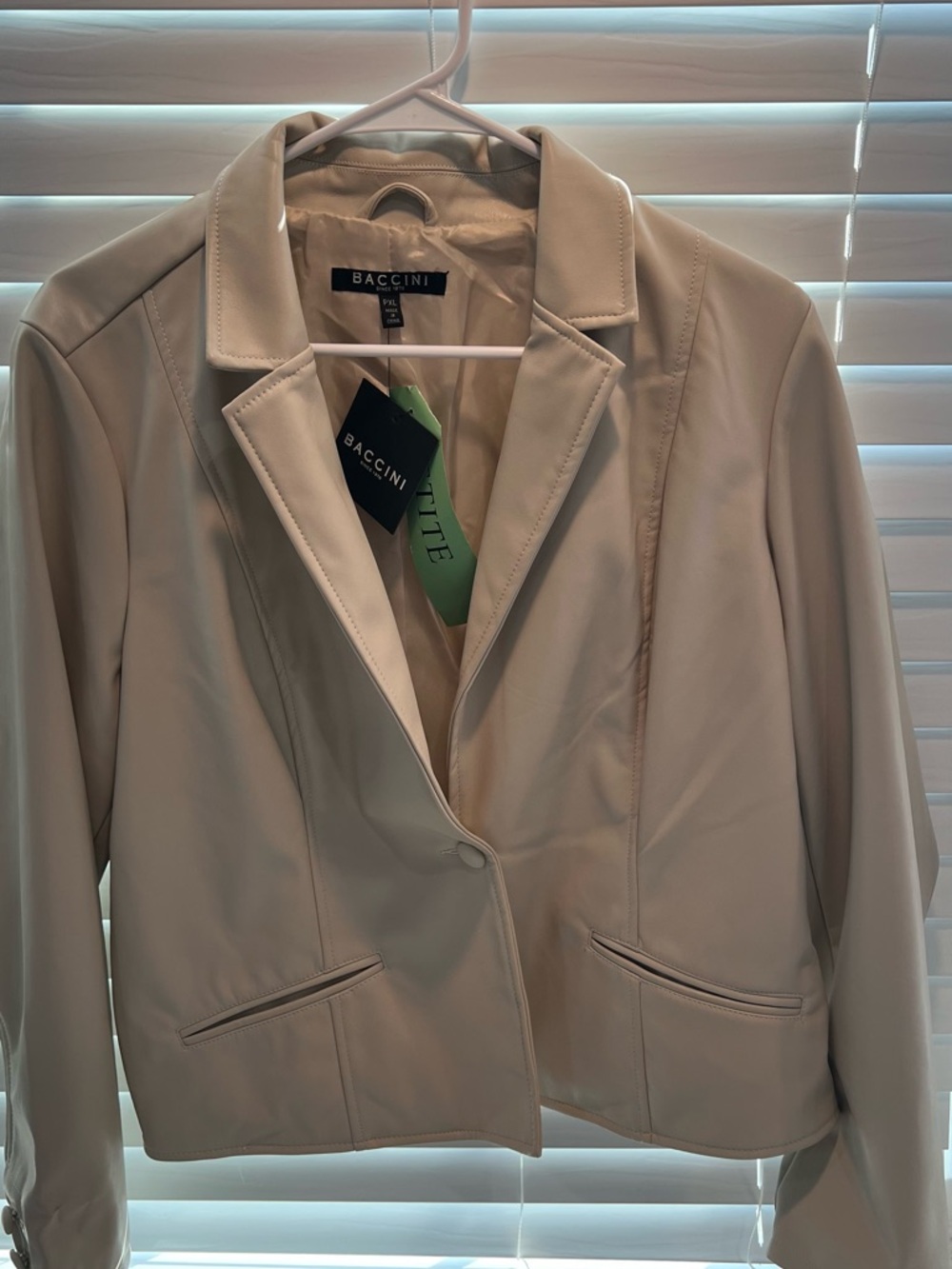 Baccini Cream Faux Leather Single-Button Blazer